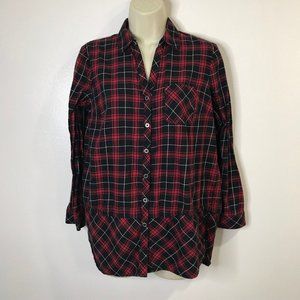 J. Jill Plaid Shirt Long Sleeve XSP Plaid Black Red Blouse Holiday Christmas